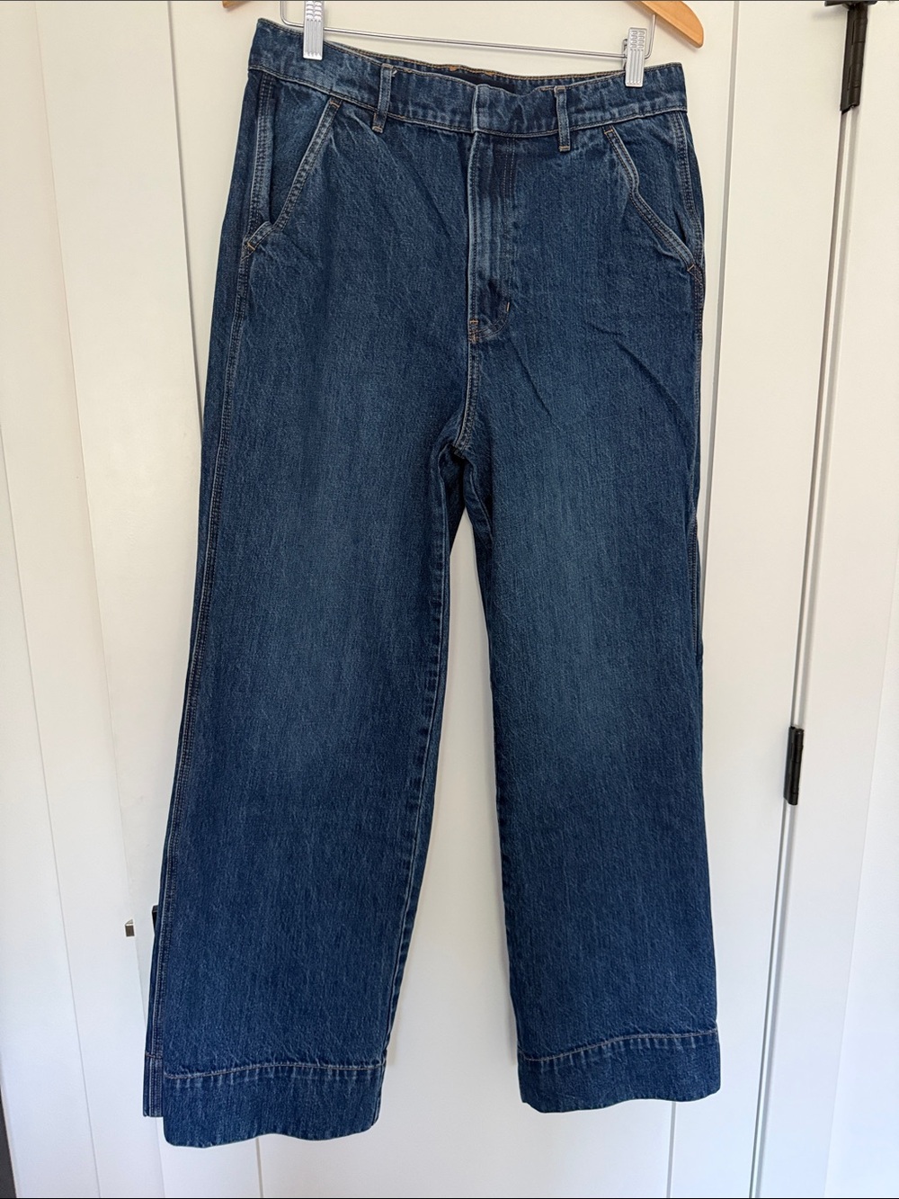 Veronica Beard Dark Blue Taylor Relaxed Wide-Leg Denim Jeans